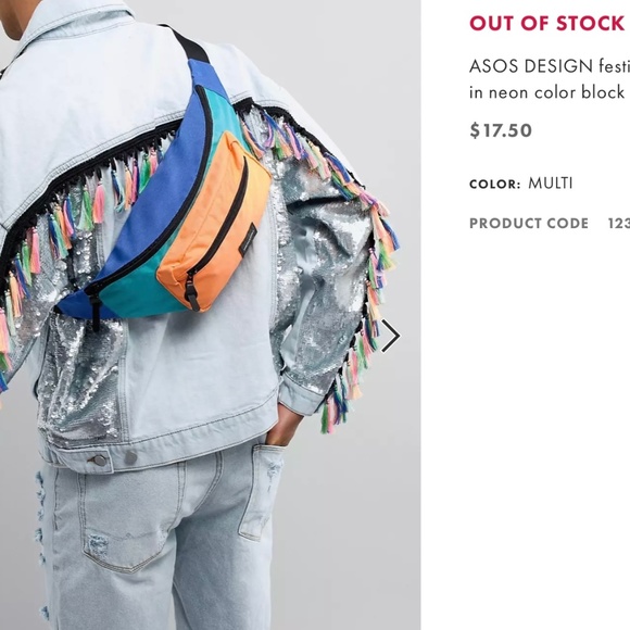 ASOS DESIGN Festival Fanny Pack in Neon Color Block Retro Rave Belt Bag Cross - Picture 2 of 6